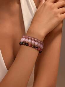 3件套天然石手链，女士自愈情绪弹力手链套装，8毫米珠子，可调节叠戴，生日礼物，时尚首饰礼品，附赠祝福卡 - 3 - 查看 10