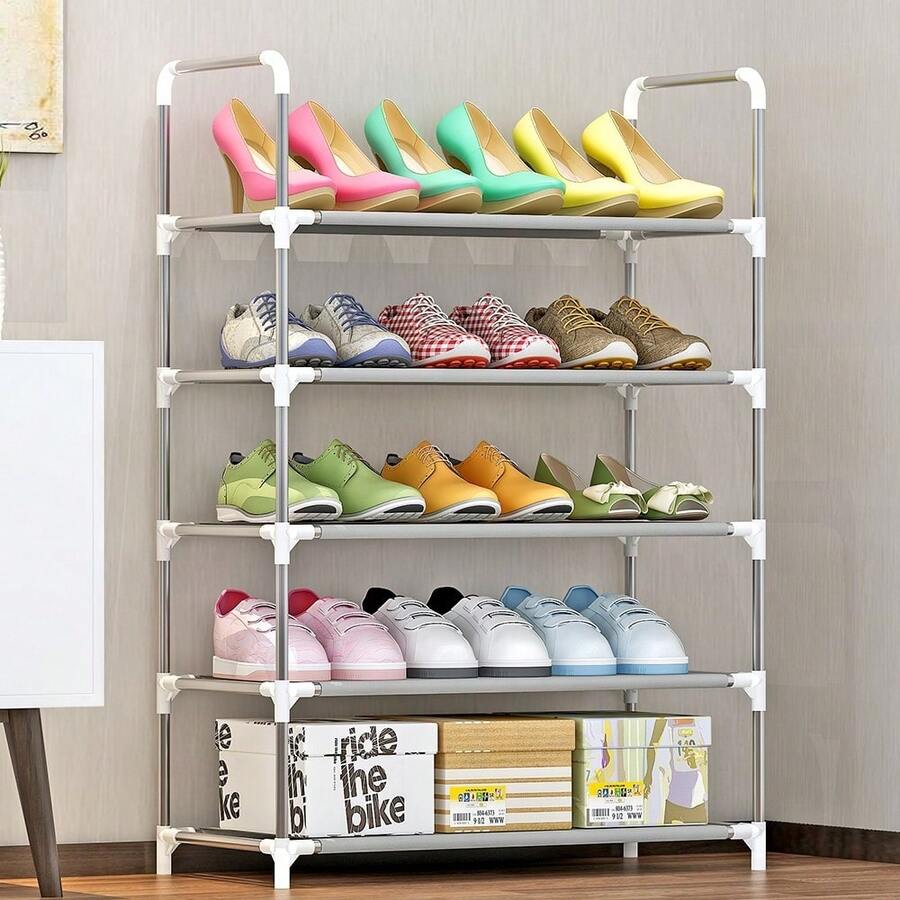 Zapatero apilable de 6 niveles - Estantería de almacenamiento para la entrada que ahorra espacio | Organizador de plástico multicapa - Apilable, transpirable y de alta capacidad de carga - Estante para calzado ajustable y expandible - Gris - Ver 1