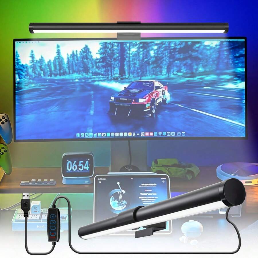 1pc LED Display Light Strip, Screen Hanging Light, Adjustable Brightness, Reading Light, USB Power Supply, Computer Office Eye-Protecting Light, For Gaming And Home Office Settings, Tabletop Light - USB Style - View 1