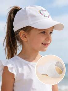 Gorra de béisbol con bordado de corazón para niñas, sombrero ajustable de protección solar para uso diario y vacaciones, verano - 1PC - Ver 8
