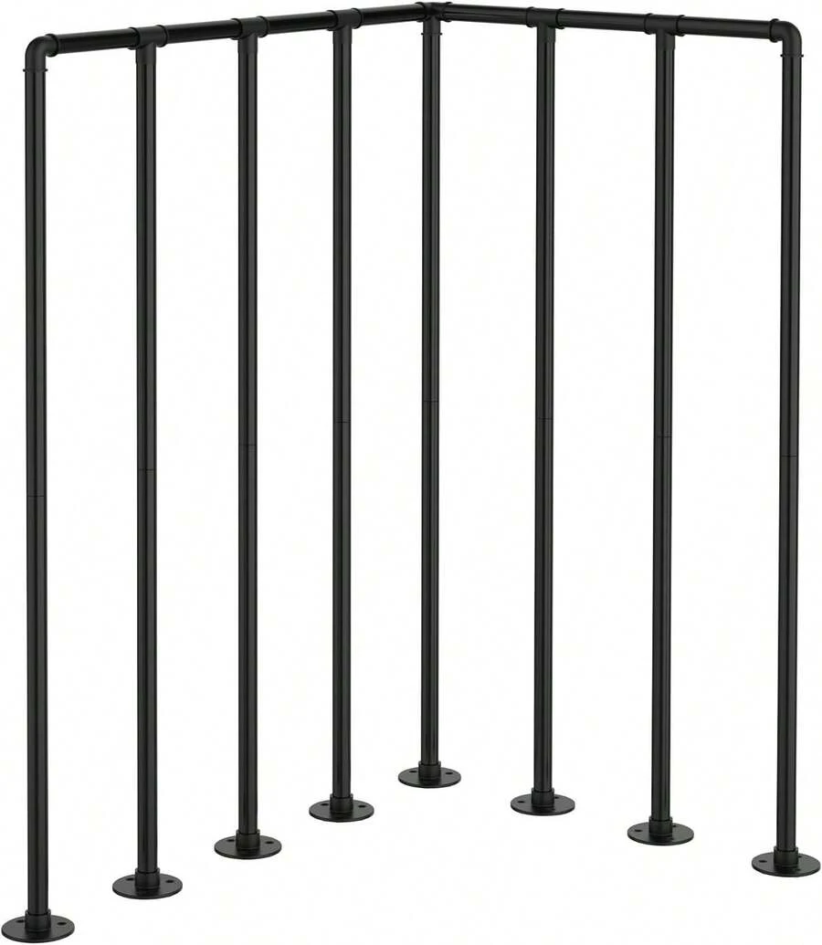 Deck Railing Kit, Metal Porch Railing With Right-Angle Connectors For Flat Surfaces, Outdoor Guard Rail Handrail For Deck, Balcony, Patio, Black - Black - View 1