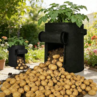 5Plus Heavy Duty Potato Grow Bags, Upgraded With Observation Window And Drainage Holes Potato Planting Bags, Plant Container With Lid, Handle And Window Fixator, Reinforced Stitching Reusable Features - Ideal For Potatoes, Carrots, Tomatoes And Onions. Indoor/Outdoor Seasonal Temperature Control, Easy For Root Growth