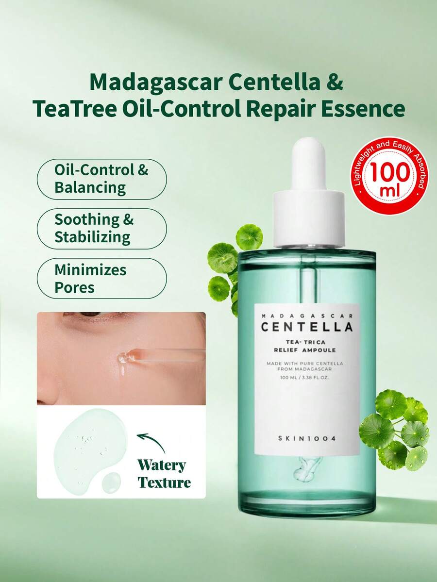 SKIN1004 1瓶 100ml 積雪草茶樹控油修復精華液,茶樹清痘 Cica 舒緩泛紅,大容量保濕精華,適用油性痘痘肌臉部敷用 - 新積雪草茶樹控油修護精華 100ml - 查看 1