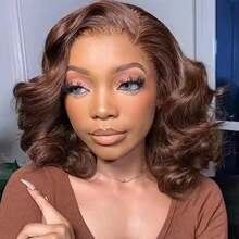 ZHENDEFA 处女发蓬松波浪13x4蕾丝前假发真人发佩戴即走蓬松卷曲无胶假发250%密度 - 彩色 - 查看 7