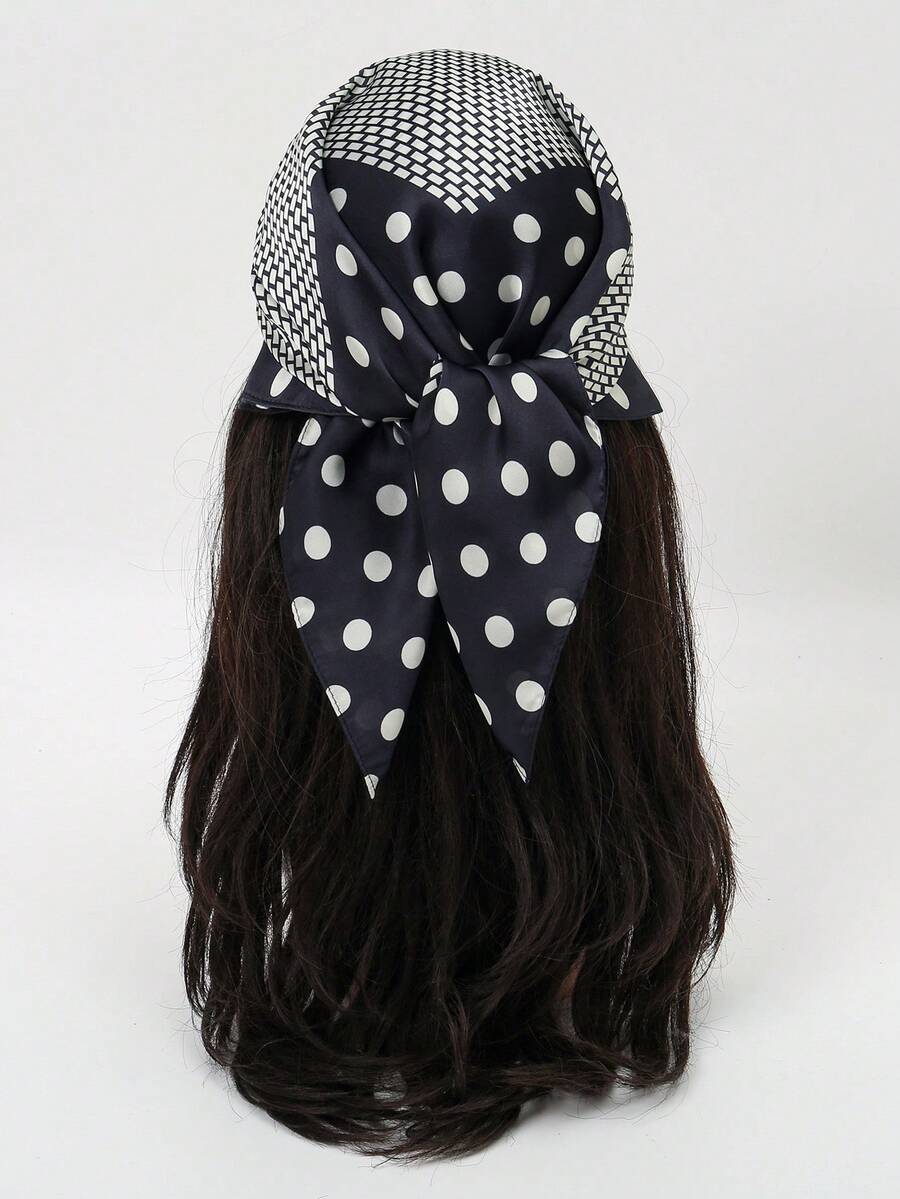 1 chiếc khăn bandana lụa cao cấp, thanh lịch dành cho nữ, in họa tiết chấm bi, kích thước 70*70cm, thích hợp sử dụng hàng ngày, là lựa chọn quà tặng tuyệt vời cho mùa xuân. - S53676-Đen - Xem 1
