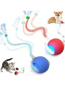 1pc Random Color Indoor Cat Interactive Toy, Automatic Cat/Kitten Toy, Suitable For Bored Indoor Adult Cats, Motion Activated USB Rechargeable Automatic Rotating Interactive Rolling Ball Cat Toy, Suitable For All Cat Breeds And Sizes - 彩色 - 查看 1