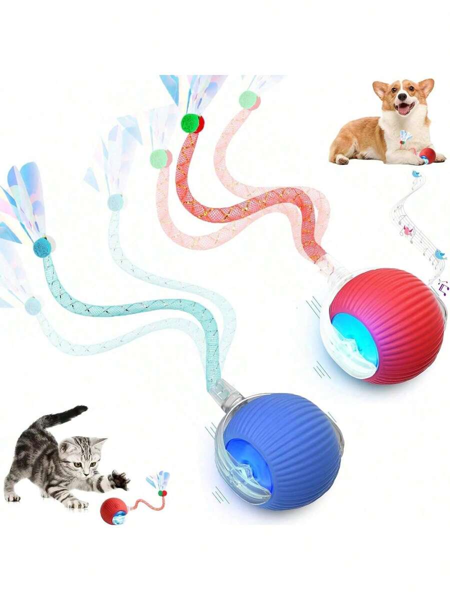 1pc Random Color Indoor Cat Interactive Toy, Automatic Cat/Kitten Toy, Suitable For Bored Indoor Adult Cats, Motion Activated USB Rechargeable Automatic Rotating Interactive Rolling Ball Cat Toy, Suitable For All Cat Breeds And Sizes - 彩色 - 查看 1