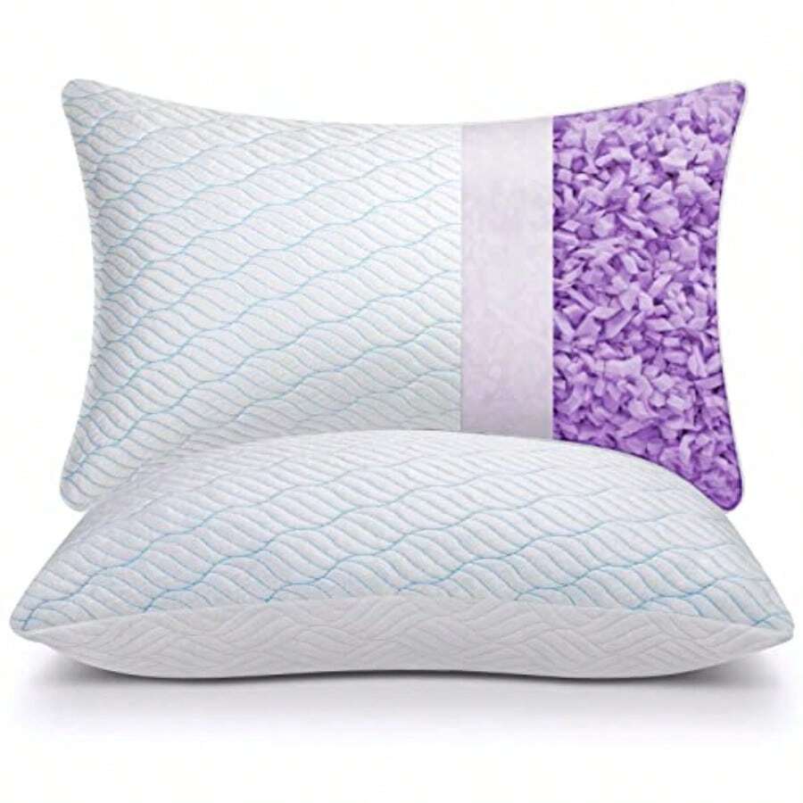 S Queen Size Set Of 2 Memory Foam Pillows With Zipper Adjustable Firmn For Sleeping Cool Cold Pillow To Hot Side Back And Stoh Sleepers 2 Pack 20x30 - Cooling Blue Cover - View 1