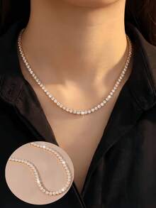 1 pieza Collar con chispeantes, disponible en 18-24 pulgadas, cadena de tenis con pavé de circonita europea y americana, tono dual dorado y plateado, adecuado para uso diario y capas para fiestas - collar de tenis - Ver 6