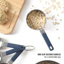 Calphalon Prime 4 Piece Stainless Steel Measuring Cups W/Navy Blue Silicone Handles - ColorA - View 5