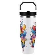 30oz  Colorful "Happy Birthday" Typography Stanley Style Tumbler Wrapped Graffiti SGRHO Mug - White - View 3