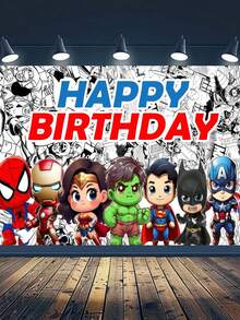 Marvel 75*95厘米生日派对装饰背景布，生日摄影横幅，涤纶派对背景布，复仇者联盟纸盘装饰，超级英雄桌布和餐具生日派对用品 - 多色 - 查看 12