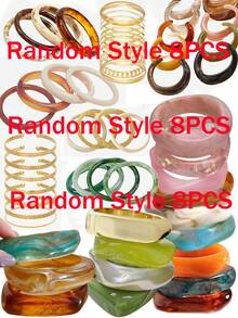 （颜色随机）14件/8件/3件 混色树脂宽手镯套装，适合女性、情侣、姐妹、夏季海滩、度假、约会、日常休闲、派对、婚礼，也是送给妈妈和朋友的礼物。 - 彩色 - 查看 7