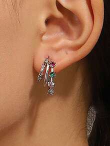 Pendientes de botón con decoración de circonita cúbica - Plata 2 - Ver 2