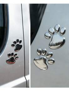 Set de 4 pegatinas metálicas con diseño de huella de animal - Pegatinas 3D con diseño de pata de perro o gato, adecuadas para parachoques, ventanas, carrocería y logotipos de decoración de automóviles - Universal - pata de gato - Ver 7