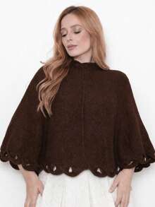 Women's Poncho Knitted Coat Cape Elegant Blouse Winter Warm Marrie Knit - 鏽棕色 - 查看 5