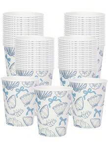6pcs/12pcs/24pcs Coastal Seashell Themed Paper Cups, Disposable Beverage Cups Party Supplies, Ideal For Water, Juice, Cocktails, Perfect For Beach Weddings, Bridal Showers, Engagement Parties Birthday & Nautical Event Table Decorations - cốc giấy - Xem 1
