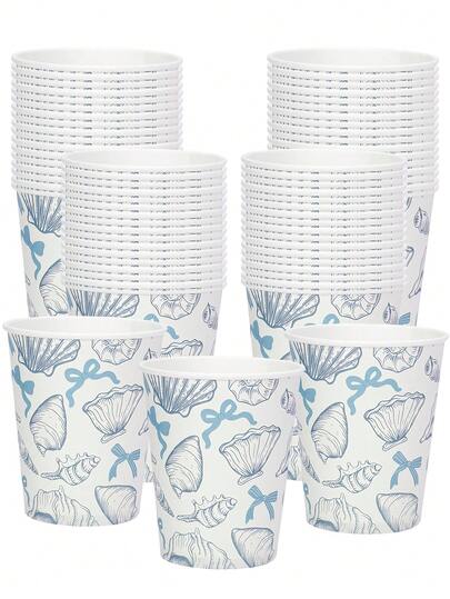 6个/12个/24个装 海岸贝壳主题纸杯，一次性饮料杯，派对用品，适用于水、果汁、鸡尾酒，是海滩婚礼、新娘送礼会、订婚派对、生日派对和航海主题活动餐桌装饰的完美之选。