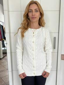 CASACO FRANJA TRICOT - Branco - Visão 3