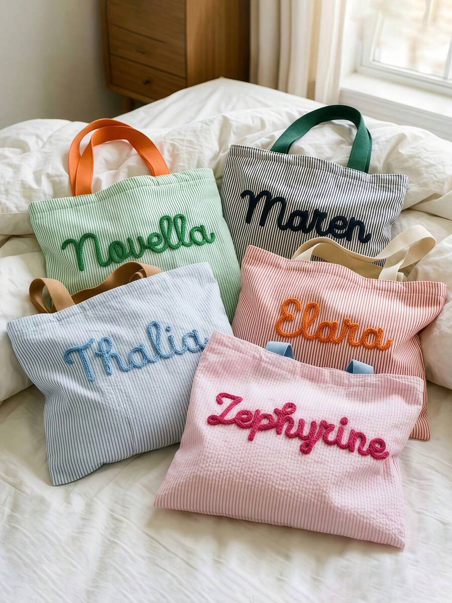 Bolsa de playa personalizada, bolso de viaje personalizado para mujer, regalo perfecto para vacaciones de verano, bolsa de lona ligera con letra bordada para la piscina, bolso personalizado