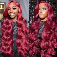 34 Inch 250% Density Burgundy Lace Front Wigs Human Hair 13x4 99j Body Wave Lace Front Wigs Human Pre Plucked Red Wig 99j Burgundy Lace Front Wigs Human Hair Wigs For Women - S99J - 查看 6