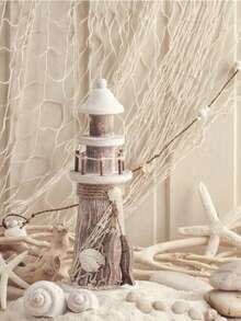 1pc Nautical Fishing Net Decor - Mermaid & Pirate Theme Party Backdrop, Hawaiian Luau Beach Wedding Decoration, Underwater Sea Wall Hanging For Home, Nursery, Perfect Mother's Day Gift For Ocean Lovers - 白色 - 查看 3