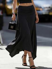 Chân váy maxi xếp ly cạp cao màu đen dành cho nữ - Chất liệu mềm mại, rủ nhẹ, vạt bất đối xứng, dáng chữ A - Trang phục thanh lịch, lãng mạn, thường ngày cho Ngày Valentine, Lễ hội Carnival. - màu đen - Xem 5