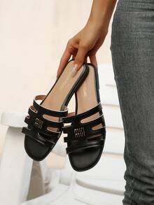 韩式休闲平底拖鞋，女鞋，露趾，套脚式，春夏新品，女士时尚一体式平底凉鞋，波西米亚风沙滩度假鞋 - 黑色 - 查看 7