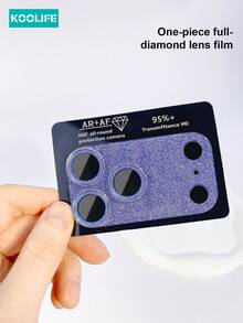 1pc Shiny Sequin Lens Film, Full Coverage High-Definition Transparent Protective Film, No Bubble Adhesion, Waterproof Shockproof Scratch-Resistant, Suitable For Apple 17/17 Pro/17 Pro Max - Blue - View 2
