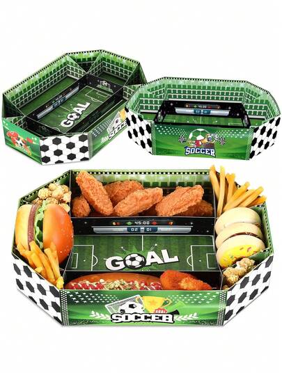 12/3Pcs Soccer Party Supplies Kit, Large Soccer Paper Food Tray Disposable Snack Serving Trays Birthday Sports Game Party Decorations And Favors