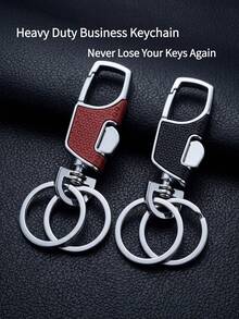 Llavero de coche de doble anillo, hecho de aleación de zinc, resistente y confiable, apertura con un solo clic, conveniente de usar, llavero universal, diseño de negocios minimalista, disponible en rojo o negro, accesorio de llave esencial - A - Ver 5