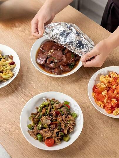 50pcs Reusable Aluminum Foil Elastic Food Preservation Covers - Refrigerator Preservation Covers, Aluminum Foil Preservation Covers, Kitchen Preservation Film Covers, Suitable For Bowls, Plates, Utensils, Heat Preservation, Dust Proof