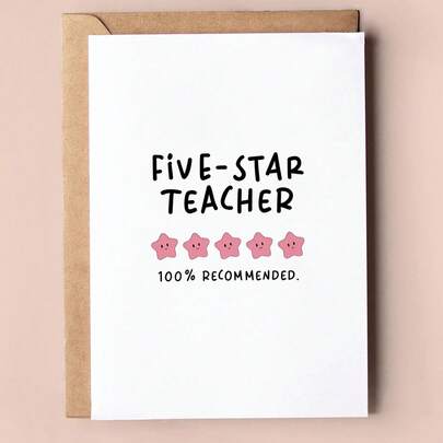 1pc Teacher Thank You Card, Five-Star Teacher Appreciation Card, Perfect For Teacher's Day Gift