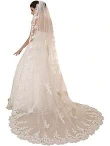Long Lace Wedding/4M/5M, 1 Tier White Ivory Bridal With Comb, Elegant Train Bride - 象牙 - 查看 1