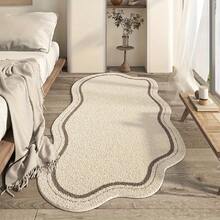 1PC 10mm Faux Cashmere Irregular Shaped Area Rug - Beige Wavy Border, Soft Cozy Surface, Non-Slip & Machine Washable, Perfect For Living Room, Bedroom, Nursery, Entryway | Home Decor, Kids Room Decor, Baby Play Mat, Children's Rug, Vintage Home Style, Holiday Gift Idea, Bathroom Mats, Kitchen Decor, Door Mat, Room Decor - A - View 3