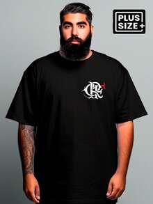 Plus Size  Shirt With Red And Black Shield, Large, Loose, Basic Soccer Team T-Shirt - 黑色1 - 查看 1