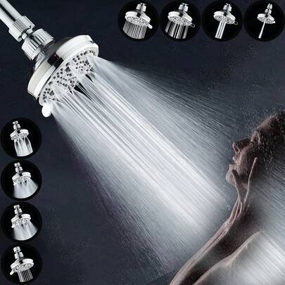 Vòi sen treo trần màu bạc - Vòi sen treo trần với 8 chế độ phun, đầu vòi sen bằng nhựa ABS, đầu vòi sen có thể điều chỉnh, thiết kế tiết kiệm nước và chống đóng cặn, đầu vòi sen dễ lắp đặt (Sản phẩm cần thiết cho phòng tắm và xe RV)