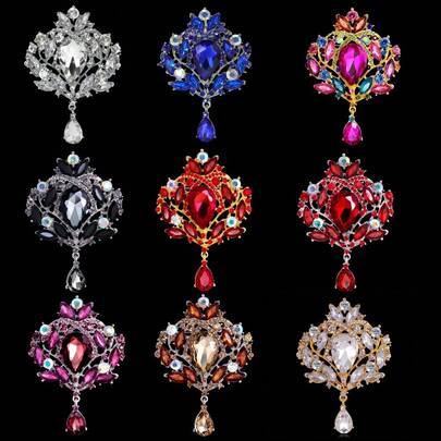 1/9 Trâm cài áo bằng thủy tinh đính đá nhiều màu sắc, trang trí hoa thời trang cao cấp dành cho nữ, phụ kiện ghim cài lấp lánh theo phong cách cung đình cổ điển, món quà hoàn hảo cho đám cưới và tiệc tùng.