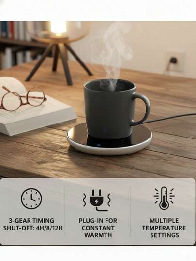 Portable Cup Warmer, 3 Temperature Settings, 8-Hour Auto Shut Off, Touch Control Mug Warmer, Suitable For Home And Office