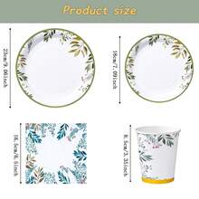 Leaf Pattern Disposable Tableware Set, 7/9 Inch Party Plates, Disposable Paper Plates, Cups, Napkins, Suitable For Holidays, Weddings, Engagements, Birthdays, Parties, Celebrations - Multicolor - View 2