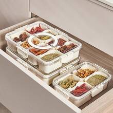 1pc Sealed Spice Storage Box, 2/4/8 Compartment Portable Plastic Spice Organizer, Airtight Kitchen Seasoning Container - Creamy White - View 8