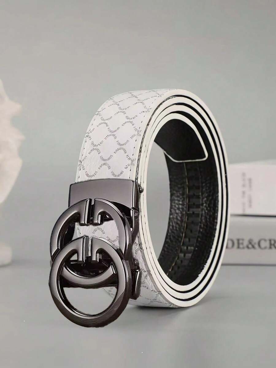 1pc Men's Letter Alloy Automatic Buckle Belt, Unique And Diverse Design, Suitable For High-End Business Occasions, Great For Daily Wear, Office Use, And Holiday Gifts - Multicolor - View 1