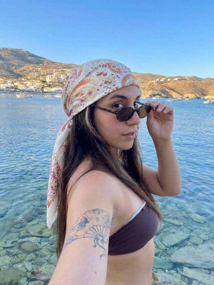 1pc Women's 2026 Spring/Summer Fashion Printed Headscarf/Bandana, Suitable For Daily Wear, Versatile Headwrap To Showcase Your Beauty - Beige - View 1