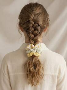 5pcs Sweet & Lovely Yellow-Colored Hair Scrunchies Set For Girls, Suitable For Daily Life And Vacation - Yellow - View 4