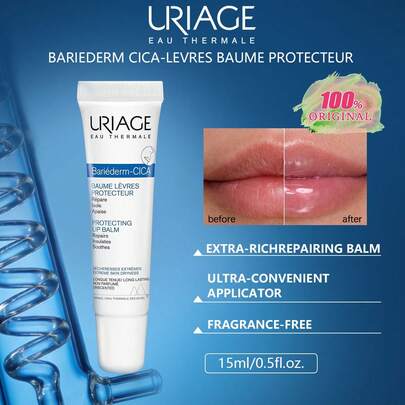 Uriage Bariederm Repairing Soothing Lip Balm, 15ml (0.51 Fl Oz), Repairs And Soothes Lip Care, Copper-Zinc Complex, Sesame & Salvia Formula, Non-Sticky Texture, Fragrance-Free, French Pharmaceutical Skincare