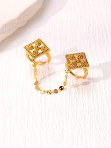 Nhẫn vuông bằng đồng mạ vàng có thể điều chỉnh kích thước, nhẫn cưới kiểu Trung Đông, trang sức nữ họa tiết hoa Ả Rập, quà tặng đám cưới và lễ hội. - Vàng - Xem 6