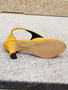 2026 Hot Women's T-Strap High Heel Sandals, Open-Toe Solid Color, Non-Slip Sole For Wedding Party & Daily Matching - 黃色 - 查看 7