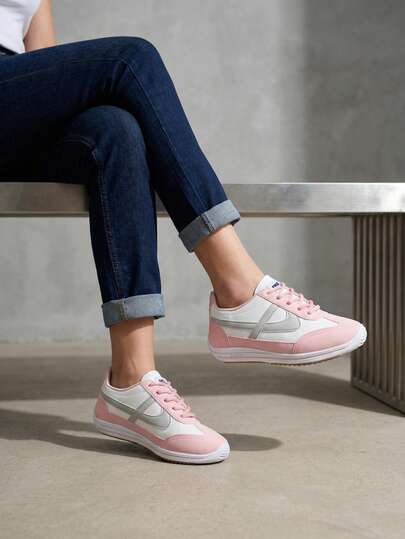  Zapatos mujer casuales de piel ecologica malla zapatilla tipo gamuza rosa blanco PANAM botín planos de gran calidad unisex tenis moda urbano 22mx 26mx ideal para combinar con todo skate choclo gym cómodos rosa claro urbano casual deportivo 010800