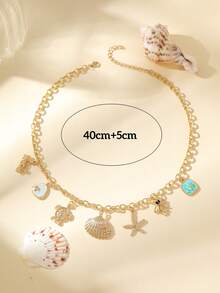 波西米亚风贝壳和海洋动物吊坠项链 - 手工制作的夏季海滩饰品 - 金色叠戴精致链条，适合海滨度假 - 彩色 - 查看 7