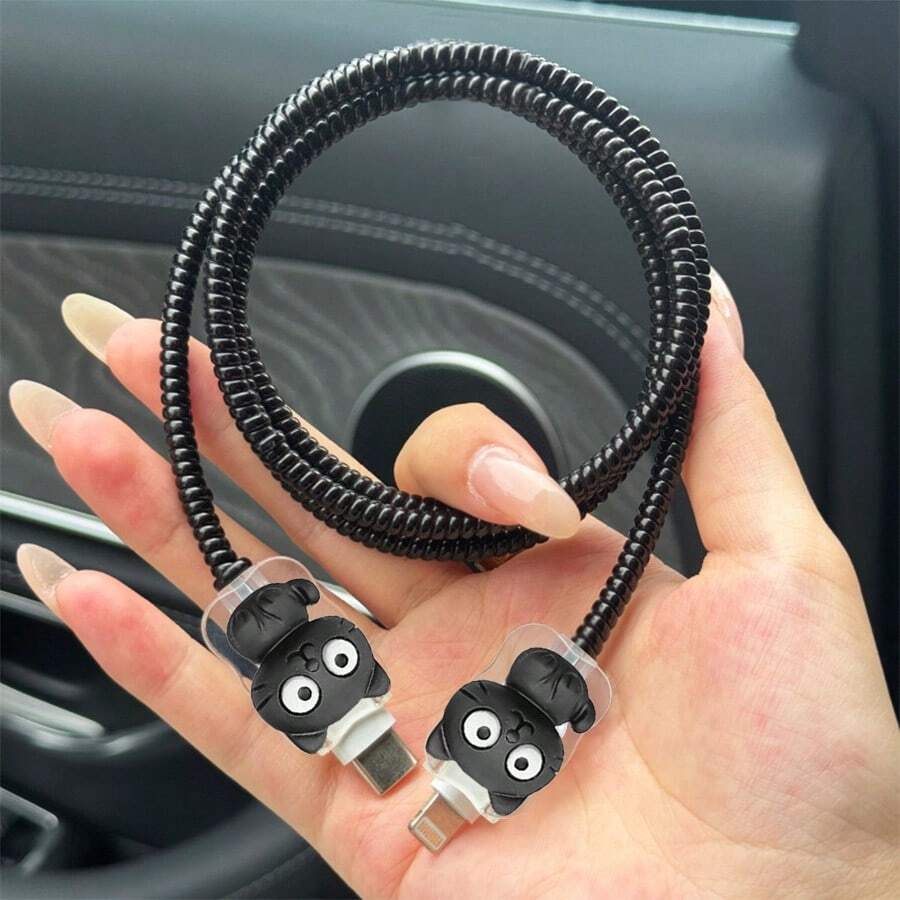 3个波浪猫TPU线缆保护套，耐用ABS材质线缆套管，兼容苹果18W/20W充电器，保护充电线免受损坏 - 彩色 - 查看 1